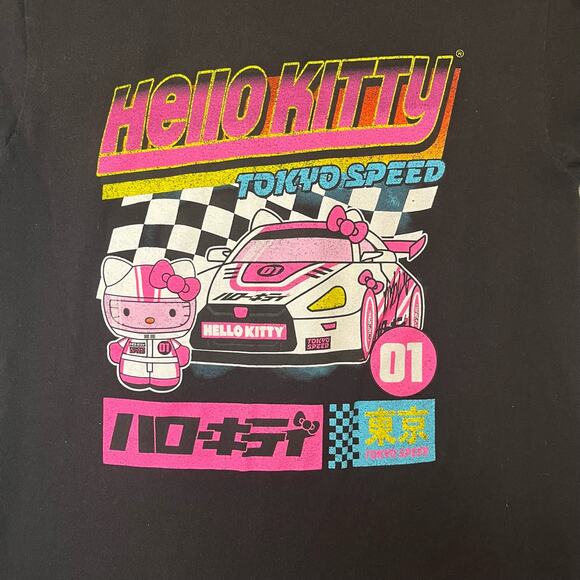 Hello Kitty Black Race Car Tokyo Drift Speed Japanese Graphic Tshirt Size Small - Picture 3 of 8